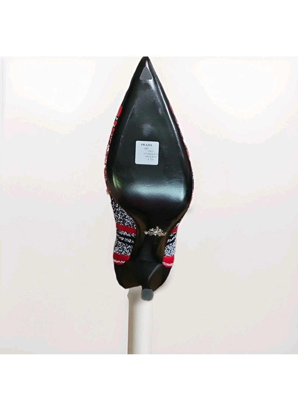 Prada Black and Red Knit Pointed Toe Pumps - Picture 4 of 4